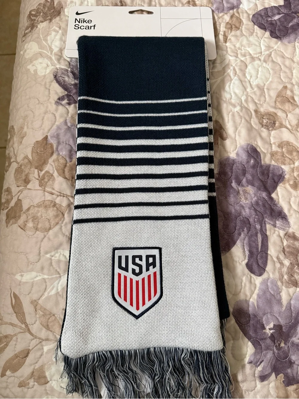 Nike Men’s Navy & White Striped Scarf with USA Crest